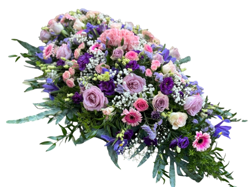 Purple & White Seasonal Coffin Spray