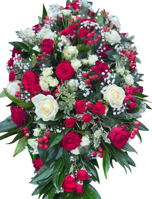 Red & White Luxury Rose Coffin Spray